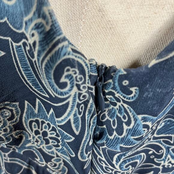 Jonathan Martin SILK V Neck Sleeveless Blue Paisley A Line Dress Back Tie 6 - Picture 5 of 13